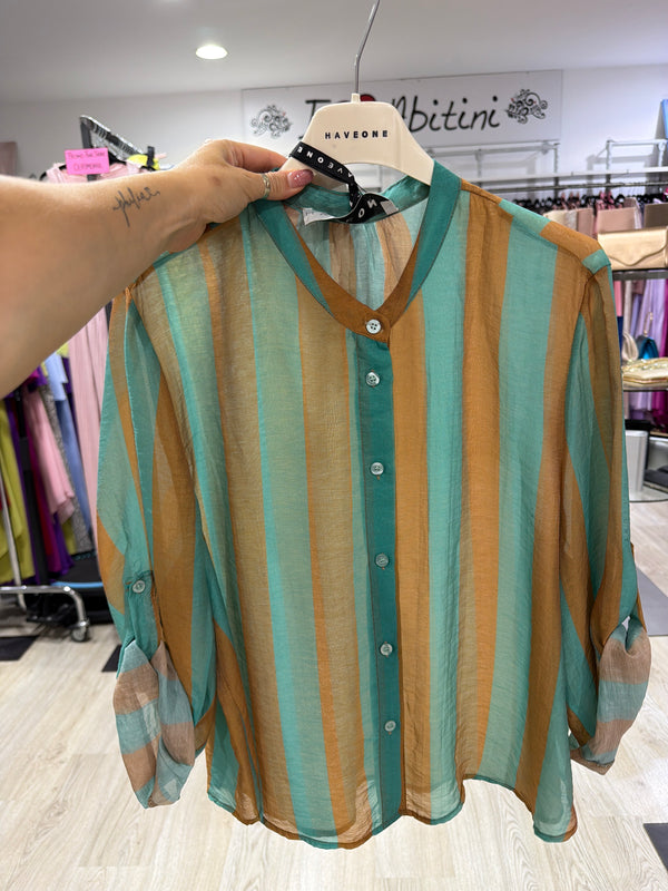 Camicia a righe, tiffany nocciola