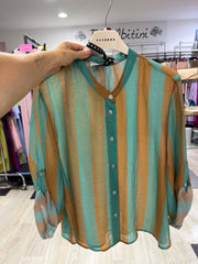 Camicia a righe, tiffany nocciola