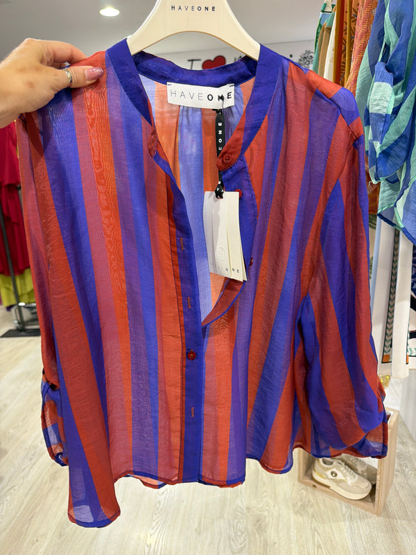 Camicia righe india bluette