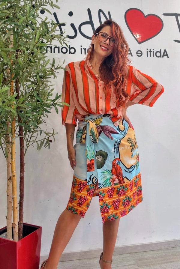 Pareo lungo celeste arancio Dixie