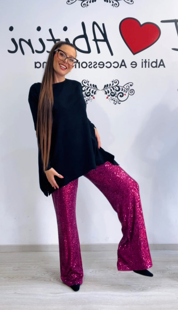 Pantalone paillettes magenta e nero