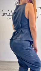 Completo gilet gessato blu Kor