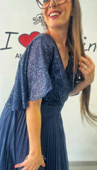 Abito plisse e paillettes blu
