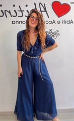 Tuta blu con stola bezz