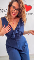Tuta blu con stola bezz