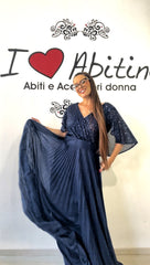 Abito plisse e paillettes blu