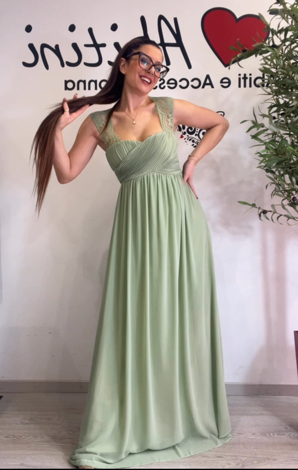 Abito Bea salvia con pizzo