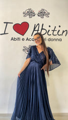 Abito plisse e paillettes blu