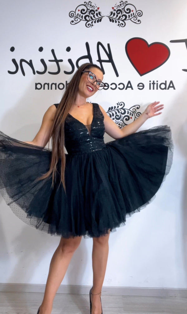 Abito corto tulle nero