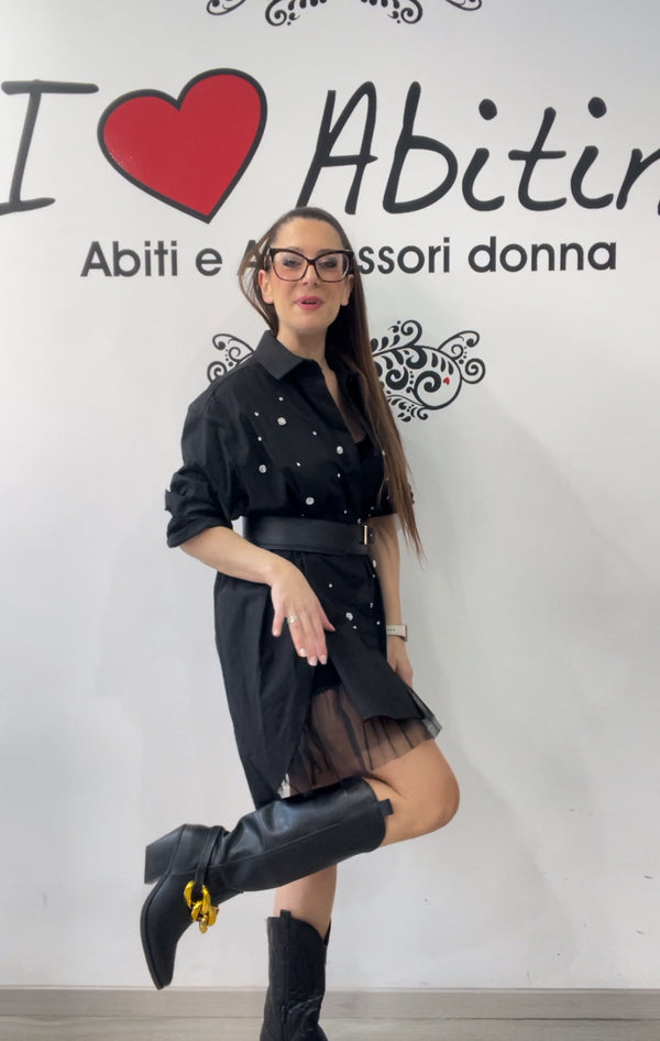 Scarpa texano nero con catena