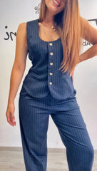 Completo gilet gessato blu Kor