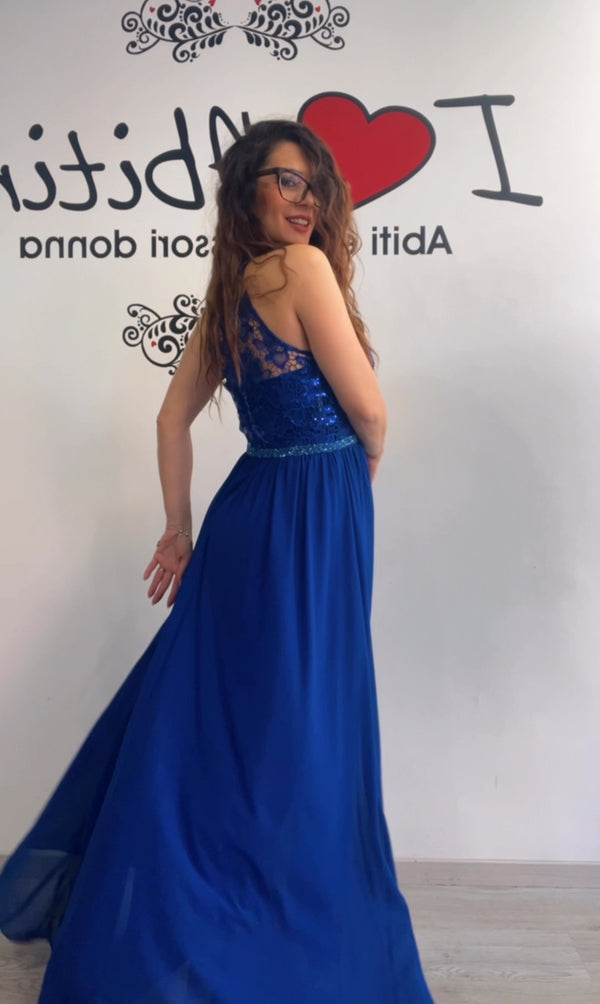Abito bezz blu elettrico pizzo