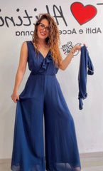 Tuta blu con stola bezz