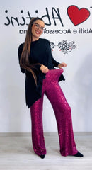 Pantalone paillettes magenta e nero
