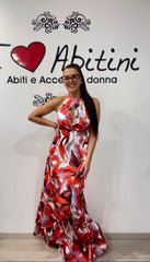 Abito bezz fantasia verde e rosso