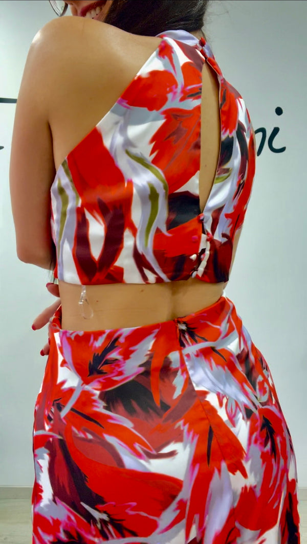 Abito bezz fantasia verde e rosso