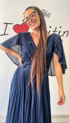 Abito plisse e paillettes blu