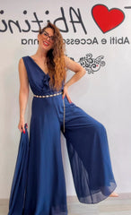 Tuta blu con stola bezz
