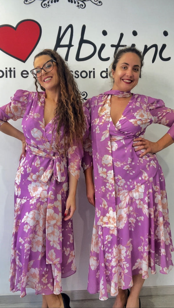 Abito bezz lilla fiori
