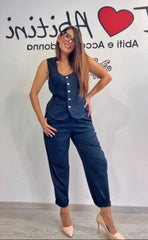 Completo gilet gessato blu Kor