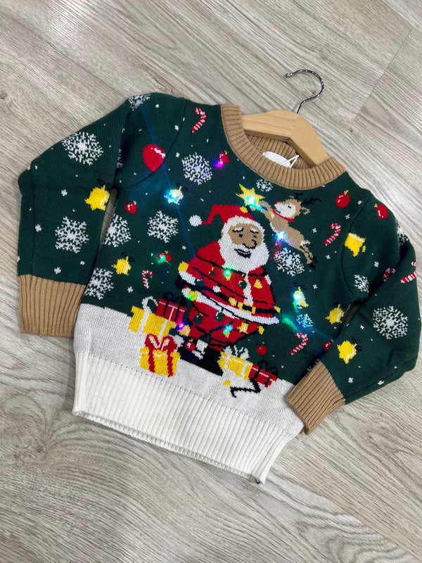 Maglione Natale bimbo bimba luci led Santa Christmas