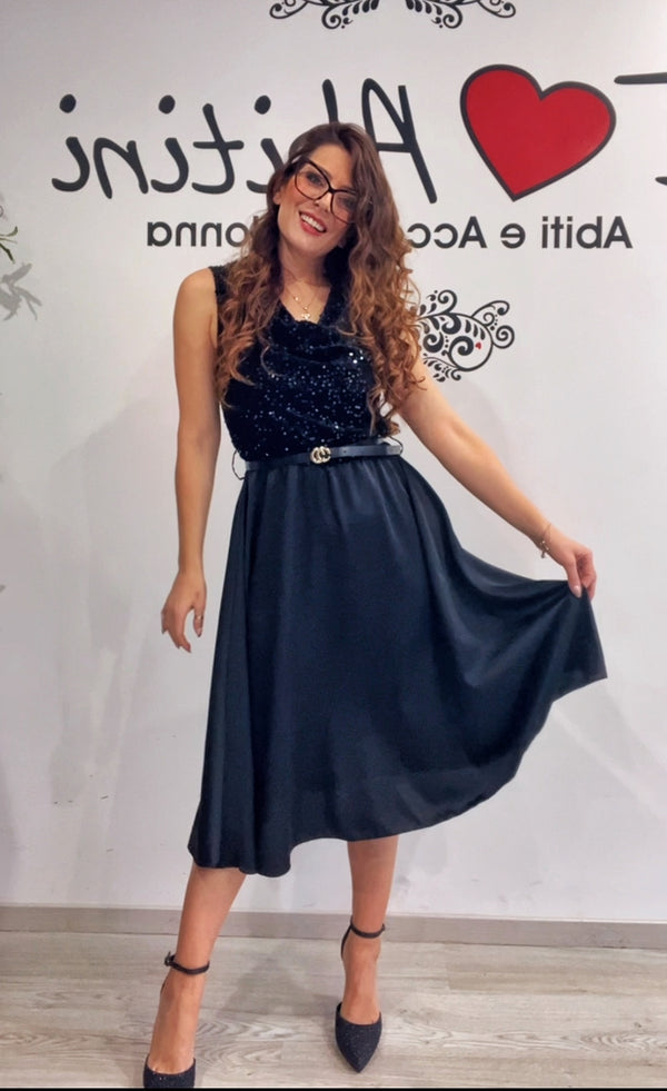 Abito paillettes gonna raso