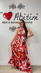 Abito bezz fantasia verde e rosso