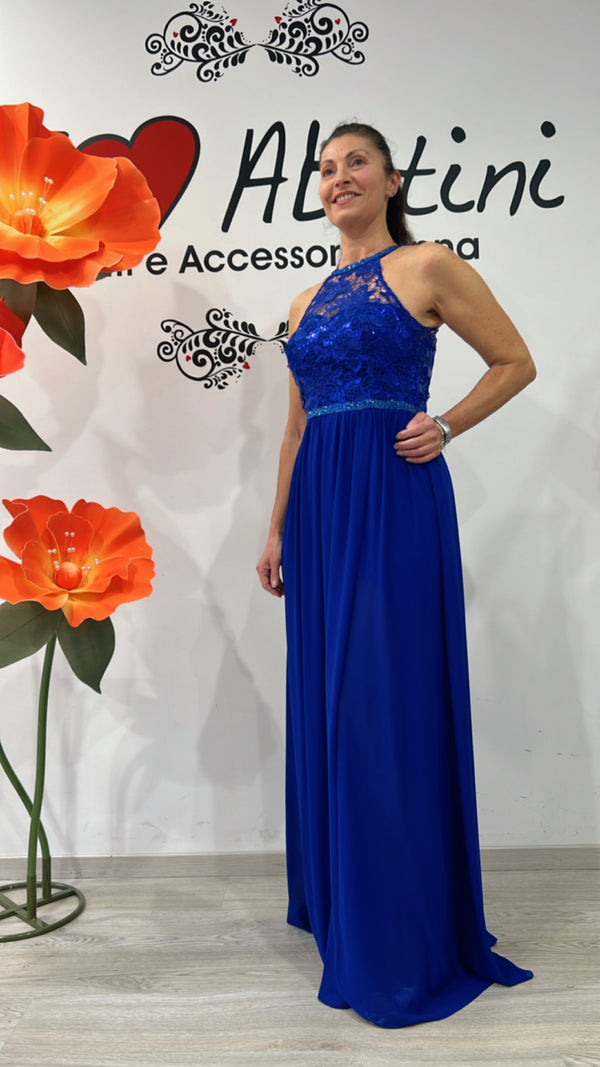Abito bezz blu elettrico pizzo