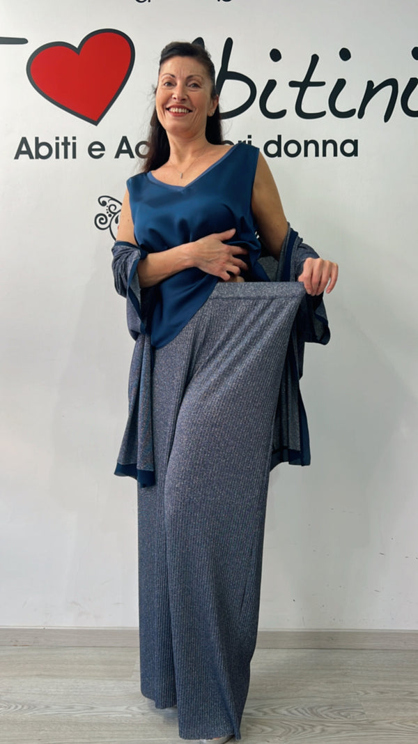 Pantalone lurex blu liza