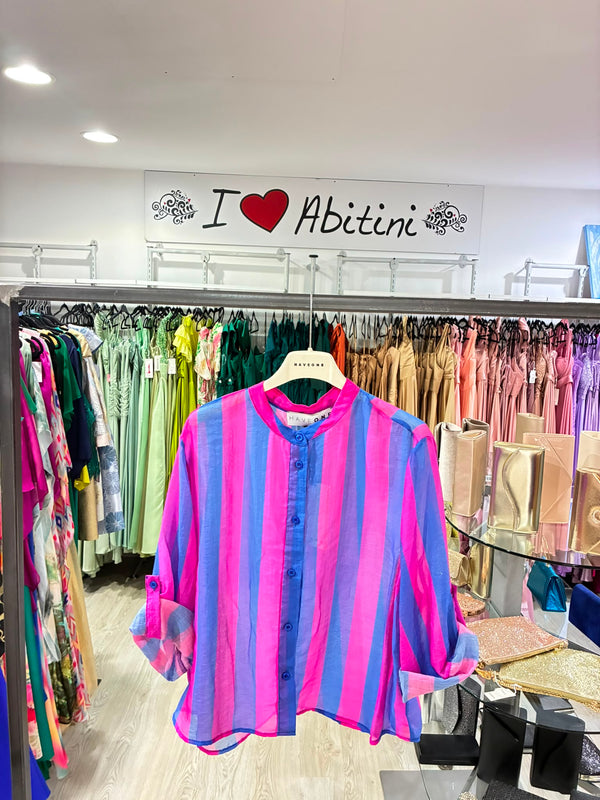 Camicia righe fucsia azzurro
