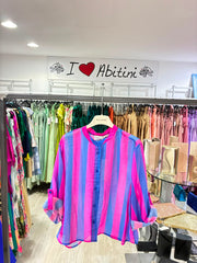 Camicia righe fucsia azzurro