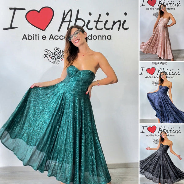 Abito cuore paillettes midi vari colori
