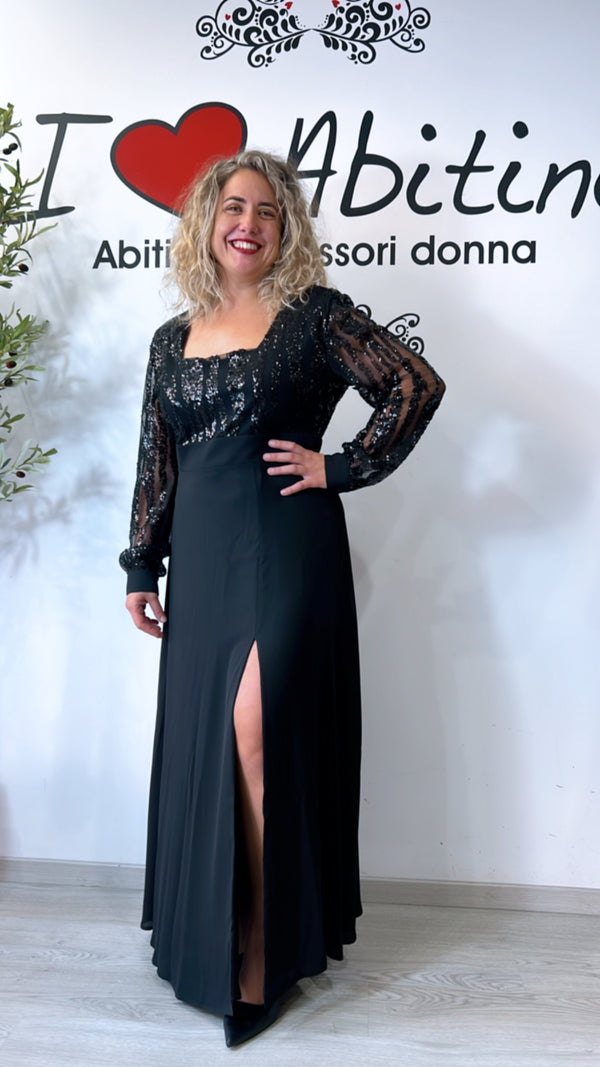 Abito liza paillettes manica lunga