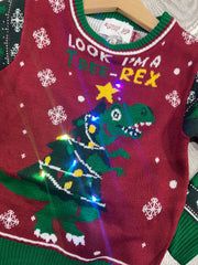 Maglione Natale bimbo bimba luci led the tree rex