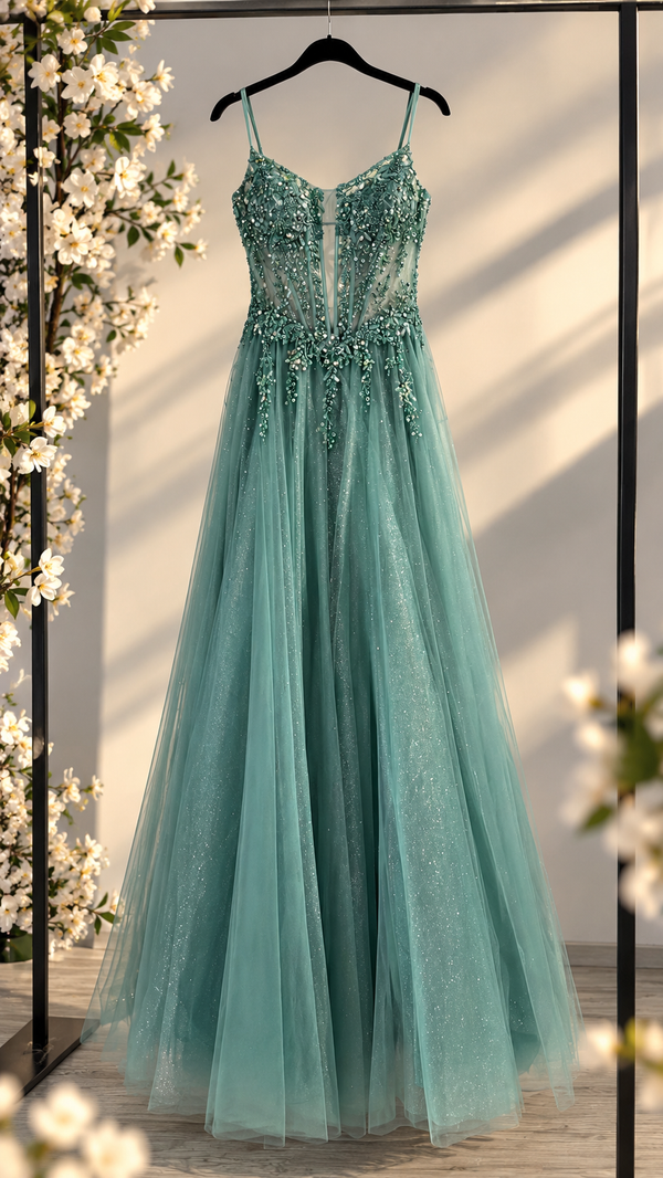 Abito acqua marina con gonn glitter