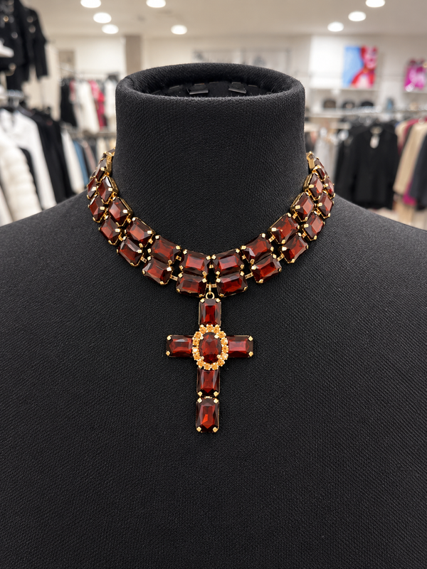 Collana Strass, croce marrone