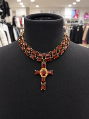 Collana Strass, croce marrone