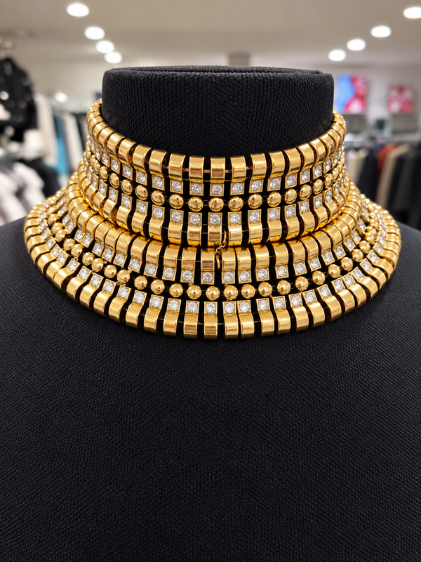 Collana collarino, oro e strass