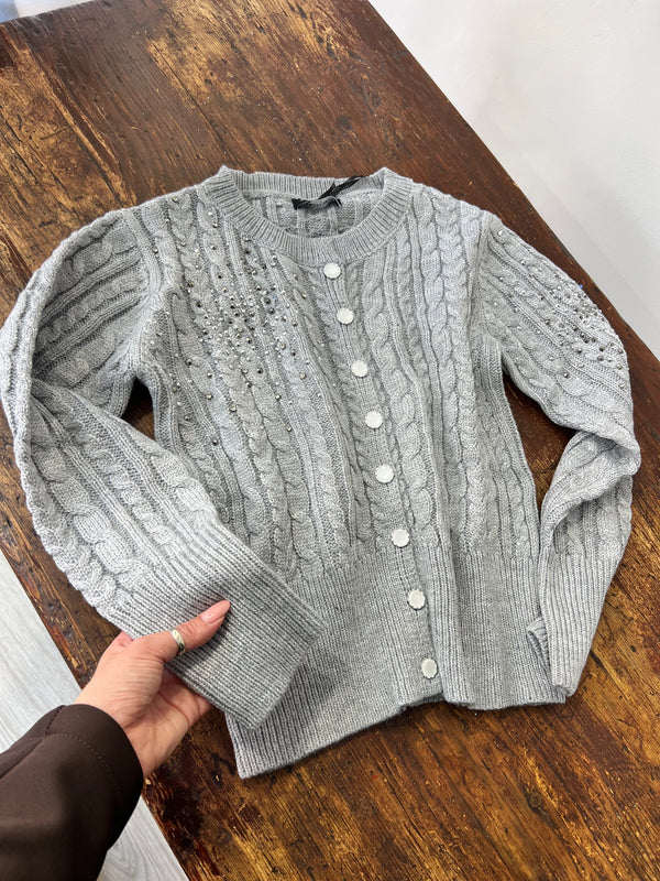 Maglione sara strass grigio