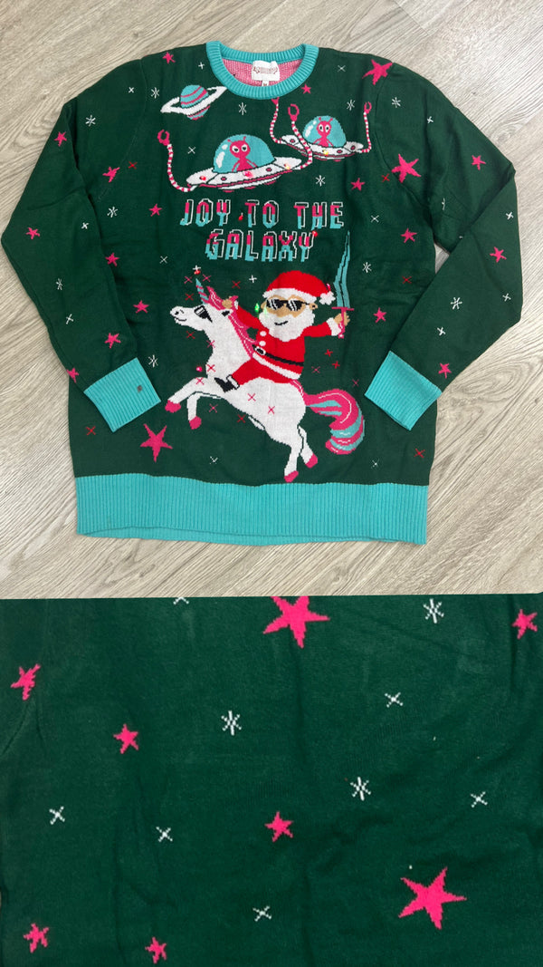 Maglione Natale uomo donna luci led joy to the galaxy