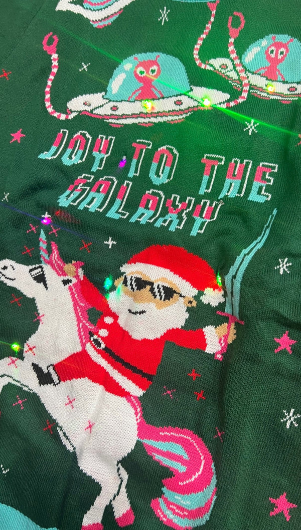 Maglione Natale uomo donna luci led joy to the galaxy