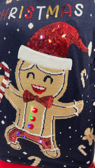 Maglione Natale uomo donna luci led cute cookie man