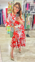 Abito rosso bezz fiori