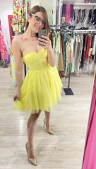 Abito cuore glitter giallo corto
