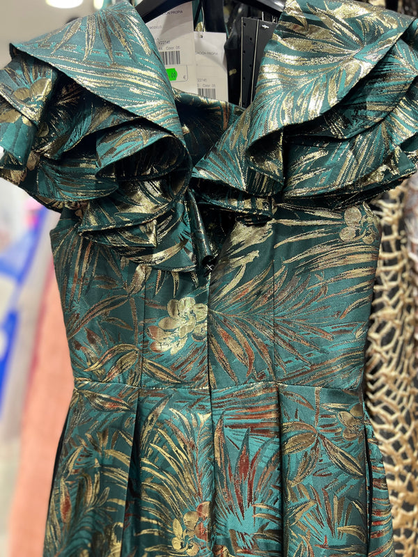 Abito bezz fiori oro fondo verde