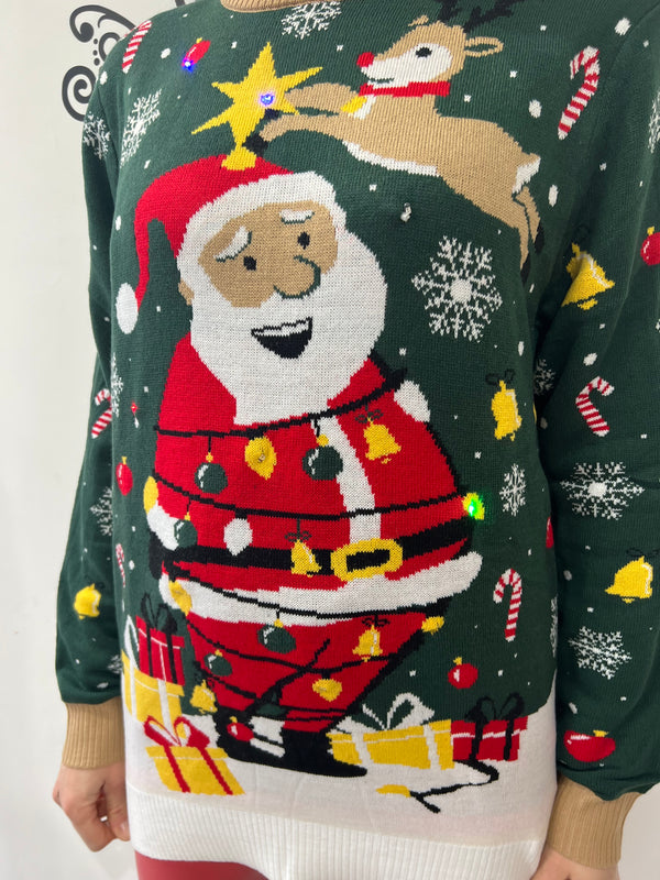 Maglione Natale uomo donna  con luci led santa christmas star