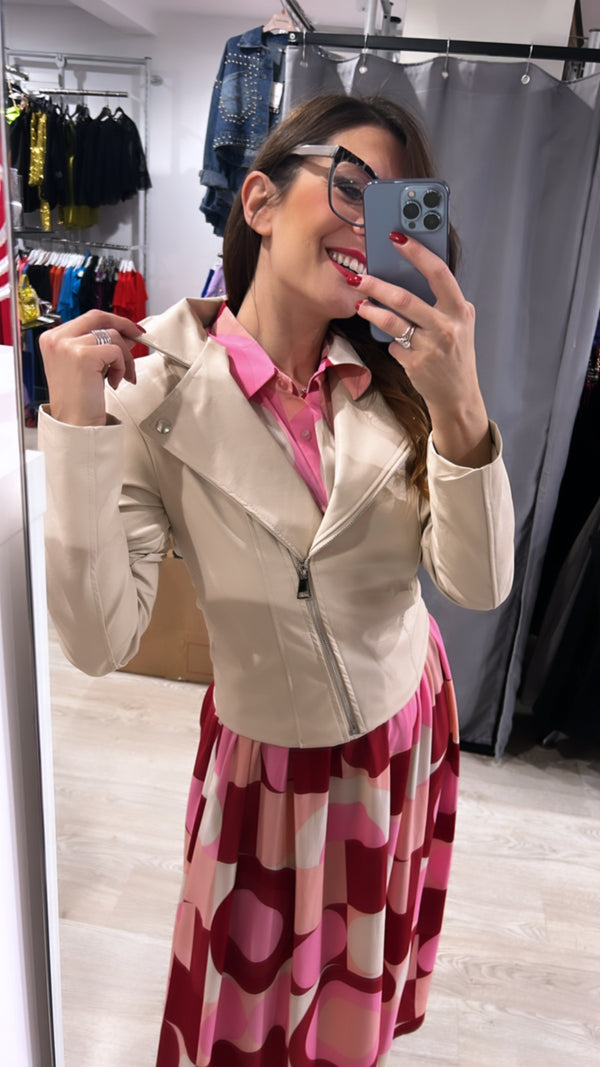 Chiodo ecopelle panna