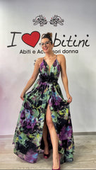 Abito Bezz fiori viola e verdi