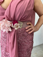Abito Bezz SUPER PROMO tubino pizzo rosa antico